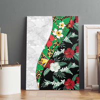 Hawaiian Tropical Flowers and Leaves Canvas Wall Art on Leopard Pattern Half Style White-Black Version LT03 - Polynesian Pride