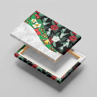 Hawaiian Tropical Flowers and Leaves Canvas Wall Art on Leopard Pattern Half Style White-Black Version LT03 - Polynesian Pride