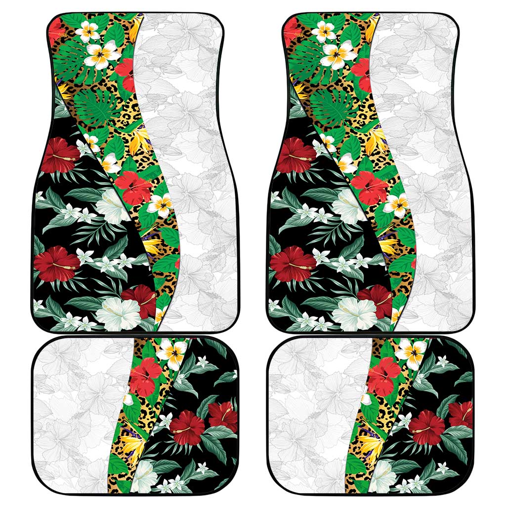 Hawaiian Tropical Flowers and Leaves Car Mats on Leopard Pattern Half Style White-Black Version LT03 - Polynesian Pride