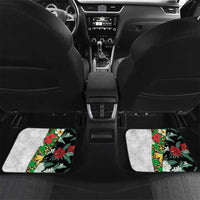 Hawaiian Tropical Flowers and Leaves Car Mats on Leopard Pattern Half Style White-Black Version LT03 Set 2pcs - Back White - Polynesian Pride