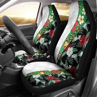 Hawaiian Tropical Flowers and Leaves Car Seat Cover on Leopard Pattern Half Style White-Black Version LT03 - Polynesian Pride