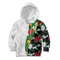Hawaiian Tropical Flowers and Leaves Kid Hoodie on Leopard Pattern Half Style White-Black Version LT03 Hoodie White - Polynesian Pride