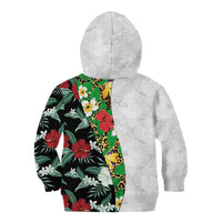 Hawaiian Tropical Flowers and Leaves Kid Hoodie on Leopard Pattern Half Style White-Black Version LT03 - Polynesian Pride
