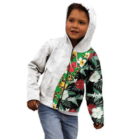 Hawaiian Tropical Flowers and Leaves Kid Hoodie on Leopard Pattern Half Style White-Black Version LT03 - Polynesian Pride
