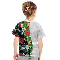 Hawaiian Tropical Flowers and Leaves Kid T Shirt on Leopard Pattern Half Style White-Black Version LT03 - Polynesian Pride