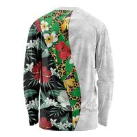 Hawaiian Tropical Flowers and Leaves Long Sleeve Shirt on Leopard Pattern Half Style White-Black Version LT03 - Polynesian Pride