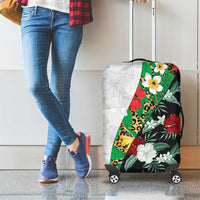 Hawaiian Tropical Flowers and Leaves Luggage Cover on Leopard Pattern Half Style White-Black Version LT03 - Polynesian Pride