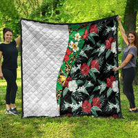 Hawaiian Tropical Flowers and Leaves Quilt on Leopard Pattern Half Style White-Black Version LT03 - Polynesian Pride