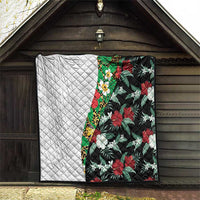 Hawaiian Tropical Flowers and Leaves Quilt on Leopard Pattern Half Style White-Black Version LT03 - Polynesian Pride