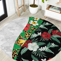 Hawaiian Tropical Flowers and Leaves Round Carpet on Leopard Pattern Half Style White-Black Version LT03 White - Polynesian Pride