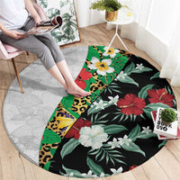 Hawaiian Tropical Flowers and Leaves Round Carpet on Leopard Pattern Half Style White-Black Version LT03 - Polynesian Pride
