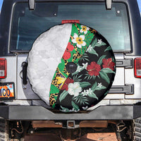 Hawaiian Tropical Flowers and Leaves Spare Tire Cover on Leopard Pattern Half Style White-Black Version LT03 White - Polynesian Pride
