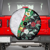 Hawaiian Tropical Flowers and Leaves Spare Tire Cover on Leopard Pattern Half Style White-Black Version LT03 - Polynesian Pride