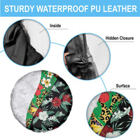 Hawaiian Tropical Flowers and Leaves Spare Tire Cover on Leopard Pattern Half Style White-Black Version LT03 - Polynesian Pride