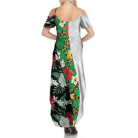 Hawaiian Tropical Flowers and Leaves Summer Maxi Dress on Leopard Pattern Half Style White-Black Version LT03 - Polynesian Pride