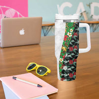 Hawaiian Tropical Flowers and Leaves Tumbler With Handle on Leopard Pattern Half Style White-Black Version LT03 - Polynesian Pride