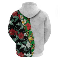 Hawaiian Tropical Flowers and Leaves Zip Hoodie on Leopard Pattern Half Style White-Black Version LT03 - Polynesian Pride