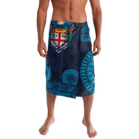 Fiji Coat of Arms Traditional Dashiki Lavalava Tapa Art and Palm Leaves Pattern Dark Navy Color LT03 Navy - Polynesian Pride