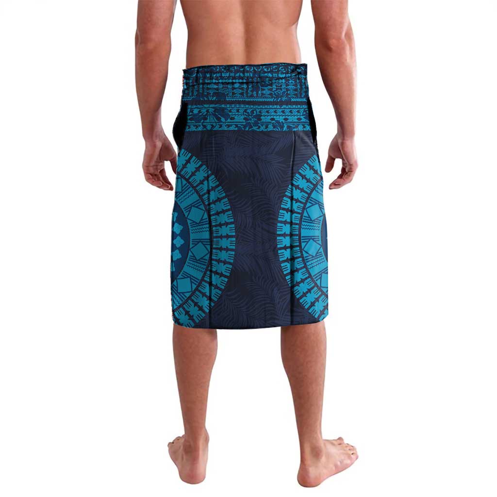 Fiji Coat of Arms Traditional Dashiki Lavalava Tapa Art and Palm Leaves Pattern Dark Navy Color LT03 - Polynesian Pride