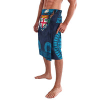 Fiji Coat of Arms Traditional Dashiki Lavalava Tapa Art and Palm Leaves Pattern Dark Navy Color LT03 - Polynesian Pride