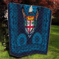 Fiji Coat of Arms Traditional Dashiki Quilt Tapa Art and Palm Leaves Pattern Dark Navy Color LT03 - Polynesian Pride