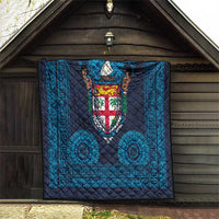 Fiji Coat of Arms Traditional Dashiki Quilt Tapa Art and Palm Leaves Pattern Dark Navy Color LT03 - Polynesian Pride
