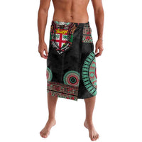 Fiji Coat of Arms Traditional Dashiki Lavalava Tapa Art and Palm Leaves Pattern Black Color LT03 Black - Polynesian Pride