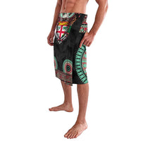 Fiji Coat of Arms Traditional Dashiki Lavalava Tapa Art and Palm Leaves Pattern Black Color LT03 - Polynesian Pride