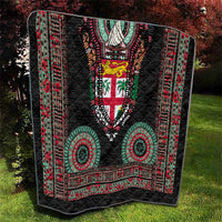 Fiji Coat of Arms Traditional Dashiki Quilt Tapa Art and Palm Leaves Pattern Black Color LT03 - Polynesian Pride
