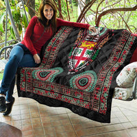 Fiji Coat of Arms Traditional Dashiki Quilt Tapa Art and Palm Leaves Pattern Black Color LT03 - Polynesian Pride