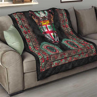Fiji Coat of Arms Traditional Dashiki Quilt Tapa Art and Palm Leaves Pattern Black Color LT03 - Polynesian Pride
