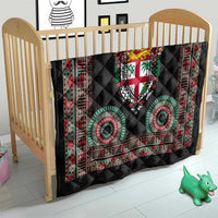 Fiji Coat of Arms Traditional Dashiki Quilt Tapa Art and Palm Leaves Pattern Black Color LT03 - Polynesian Pride