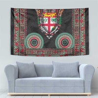 Fiji Coat of Arms Traditional Dashiki Tapestry Tapa Art and Palm Leaves Pattern Black Color LT03 - Polynesian Pride