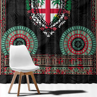 Fiji Coat of Arms Traditional Dashiki Window Curtain Tapa Art and Palm Leaves Pattern Black Color LT03 - Polynesian Pride