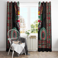 Fiji Coat of Arms Traditional Dashiki Window Curtain Tapa Art and Palm Leaves Pattern Black Color LT03 - Polynesian Pride