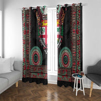 Fiji Coat of Arms Traditional Dashiki Window Curtain Tapa Art and Palm Leaves Pattern Black Color LT03 With Grommets Black - Polynesian Pride