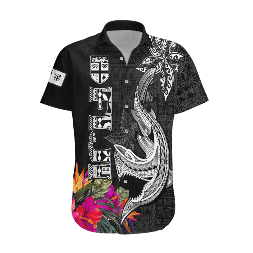 Polynesian Fiji Hawaiian Shirt Shark and Hibiscus Tapa Pattern Version LT03 White - Polynesian Pride