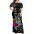 Polynesian Fiji Off Shoulder Maxi Dress Shark and Hibiscus Tapa Pattern Version LT03 Women White - Polynesian Pride