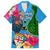 Malampa Fiji Day Family Matching Off Shoulder Long Sleeve Dress and Hawaiian Shirt Tropical Plants Mix Polynesian and Tapa Pattern LT03 Dad's Shirt - Short Sleeve Blue - Polynesian Pride