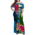 Malampa Fiji Day Family Matching Off Shoulder Maxi Dress and Hawaiian Shirt Tropical Plants Mix Polynesian and Tapa Pattern LT03 Mom's Dress Blue - Polynesian Pride