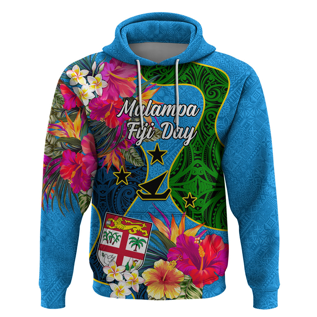 Malampa Fiji Day Hoodie Tropical Plants Mix Polynesian and Tapa Pattern LT03 Blue - Polynesian Pride