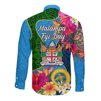 Malampa Fiji Day Long Sleeve Button Shirt Tropical Plants Mix Polynesian and Tapa Pattern LT03 - Polynesian Pride