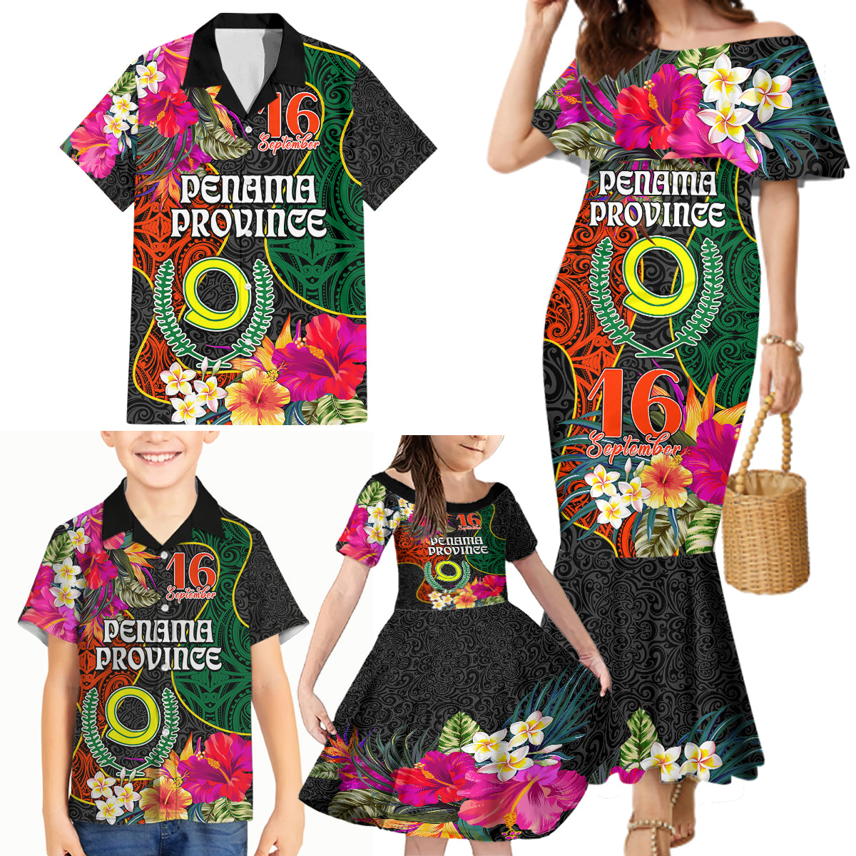 Penama Day Family Matching Mermaid Dress and Hawaiian Shirt 16th September Polynesian Pattern with Pacific Flower LT03 - Polynesian Pride