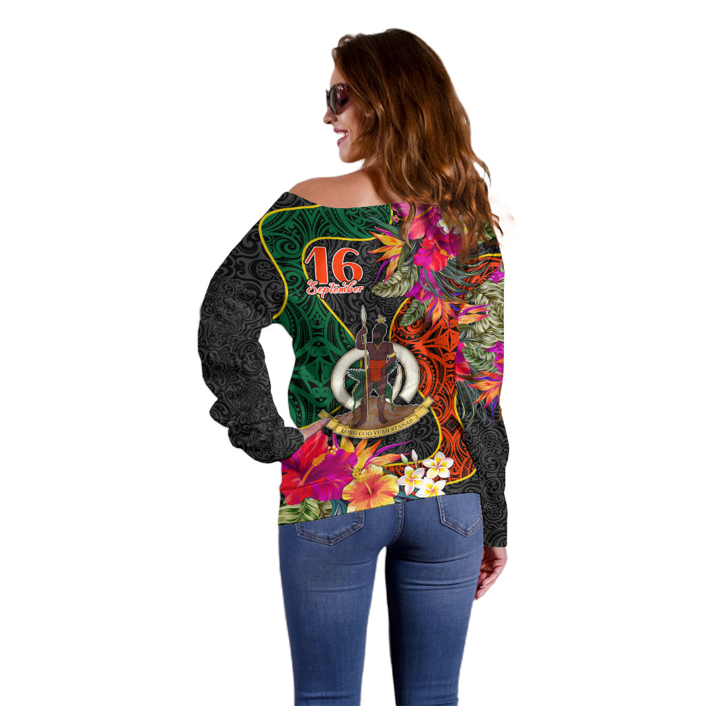 Penama Day Off Shoulder Sweater 16th September Polynesian Pattern with Pacific Flower LT03 - Polynesian Pride