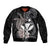 Hawaiian Whale and Kanaka Maoli Symbol Bomber Jacket Hibiscus with Hawaii Map and Polynesian Tattoo Grayscale Color