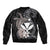 Hawaiian Whale and Kanaka Maoli Symbol Bomber Jacket Hibiscus with Hawaii Map and Polynesian Tattoo Grayscale Color