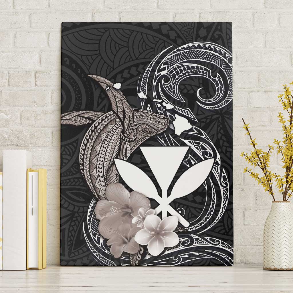 Hawaiian Whale and Kanaka Maoli Symbol Canvas Wall Art Hibiscus with Hawaii Map and Polynesian Tattoo Grayscale Color LT03 Without Frame Black - Polynesian Pride