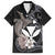 Hawaiian Whale and Kanaka Maoli Symbol Family Matching Short Sleeve Bodycon Dress and Hawaiian Shirt Hibiscus with Hawaii Map and Polynesian Tattoo Grayscale Color