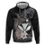 Hawaiian Whale and Kanaka Maoli Symbol Hoodie Hibiscus with Hawaii Map and Polynesian Tattoo Grayscale Color