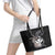 Hawaiian Whale and Kanaka Maoli Symbol Leather Tote Bag Hibiscus with Hawaii Map and Polynesian Tattoo Grayscale Color